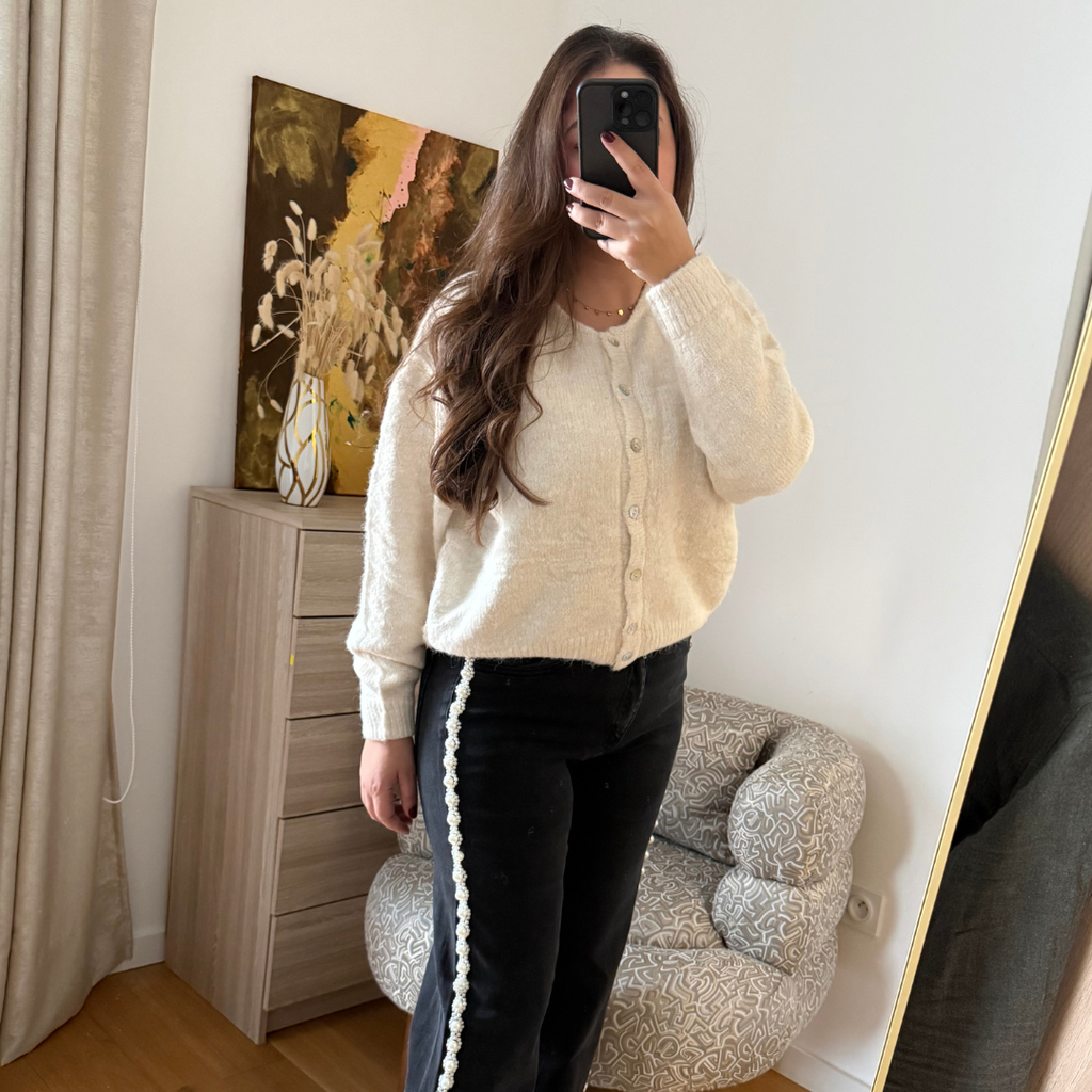 Gilet Boutonné Beige Clair