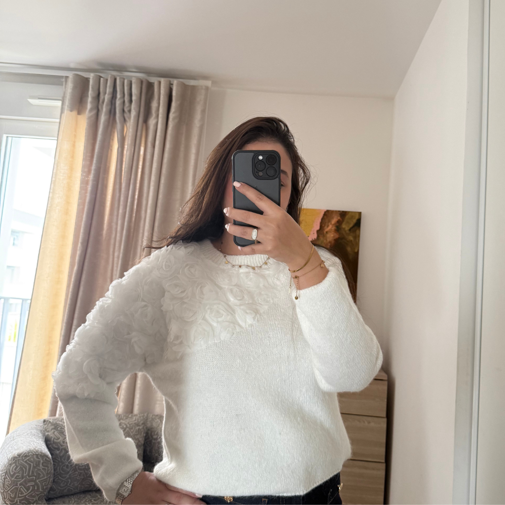 Pull à Fleurs Blanc