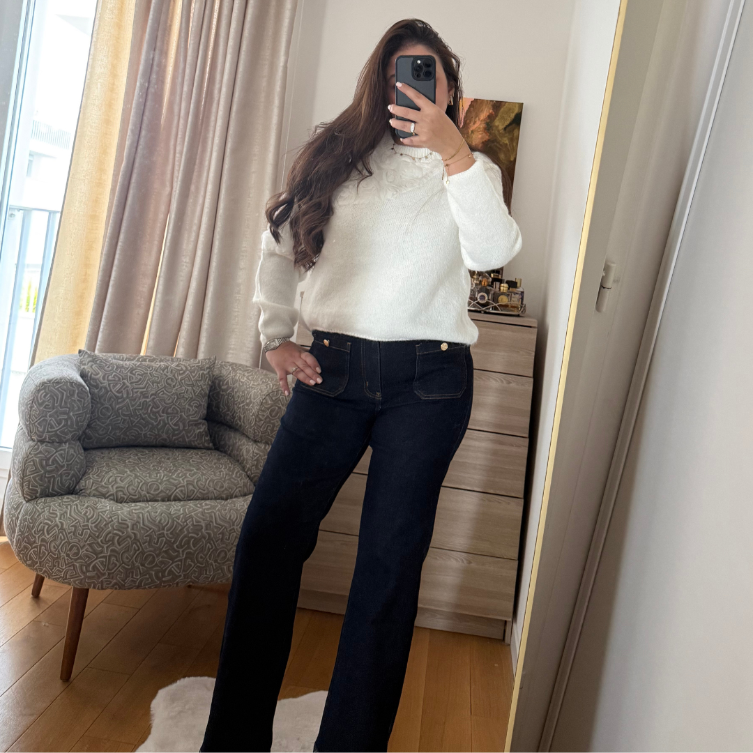 Pull à Fleurs Blanc