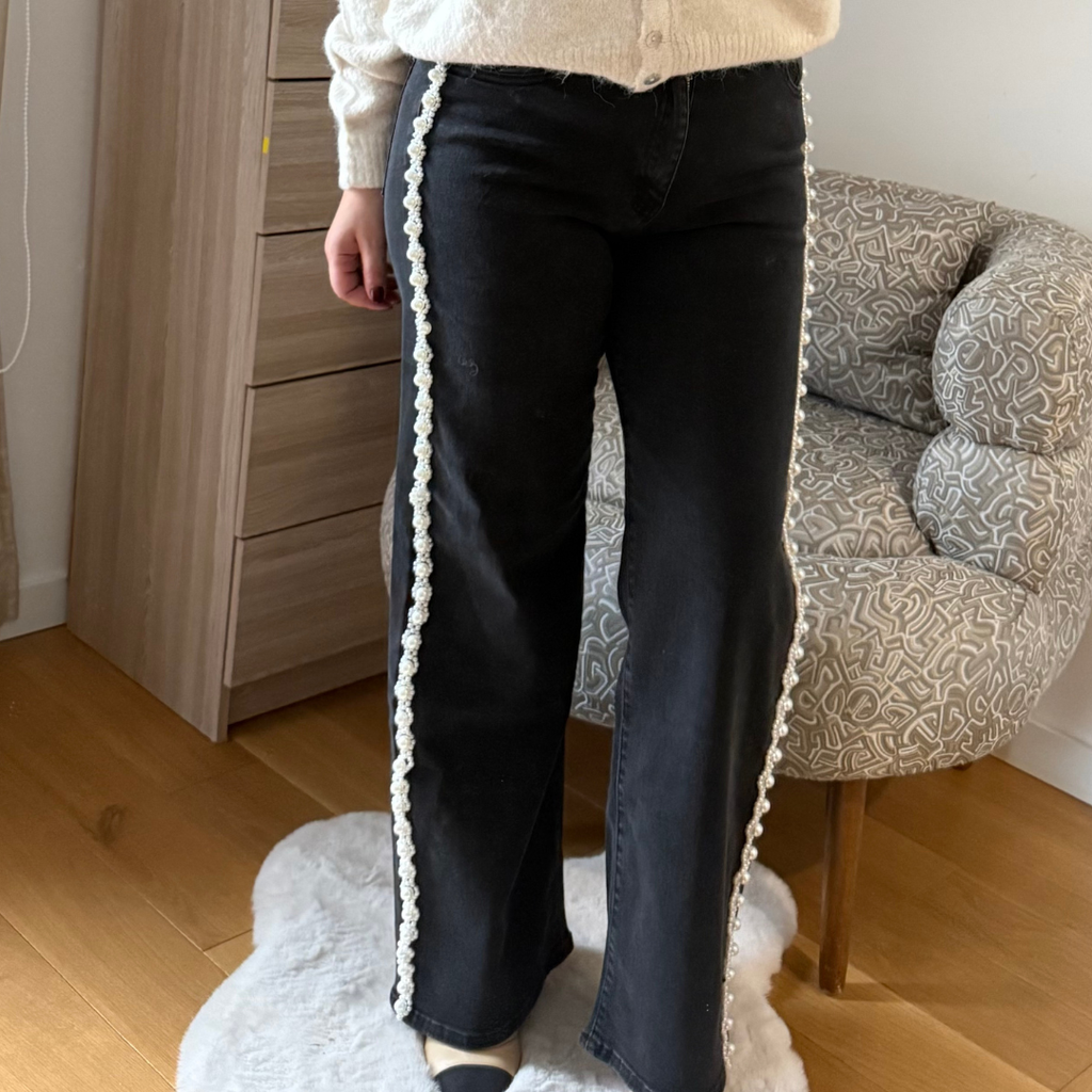 Jean Noir Orné De Perles