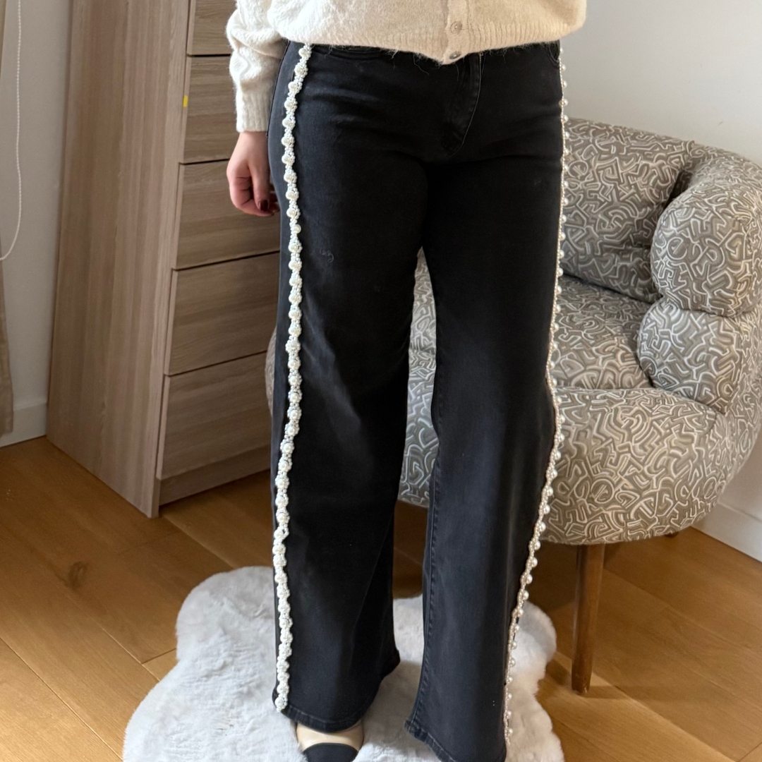 Jean Noir Orné De Perles