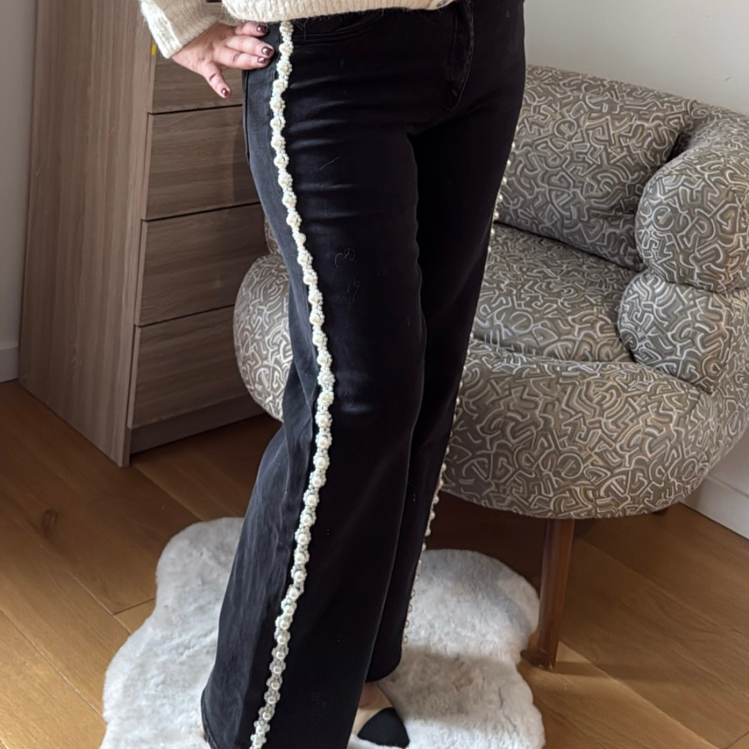 Jean Noir Orné De Perles