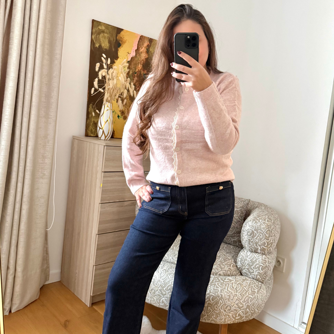 Gilet Brodé Rose Pastel