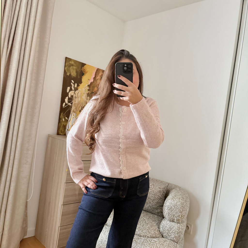 Gilet Brodé Rose Pastel