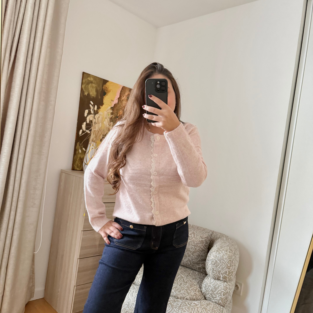 Gilet Brodé Rose Pastel