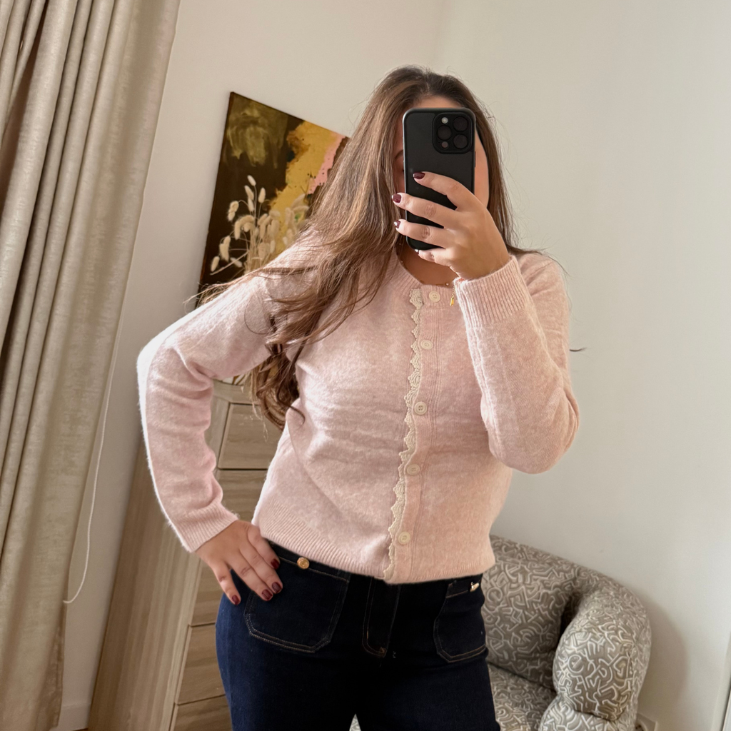 Gilet Brodé Rose Pastel