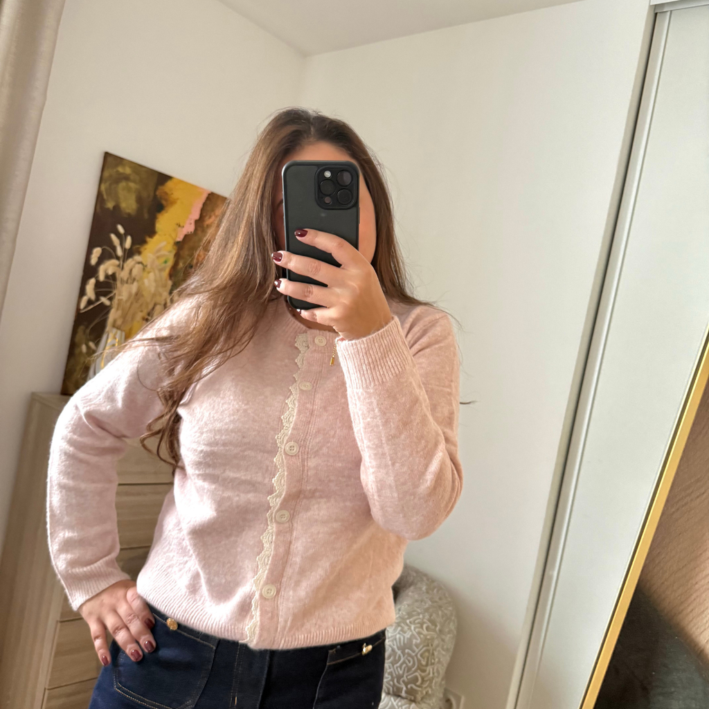 Gilet Brodé Rose Pastel