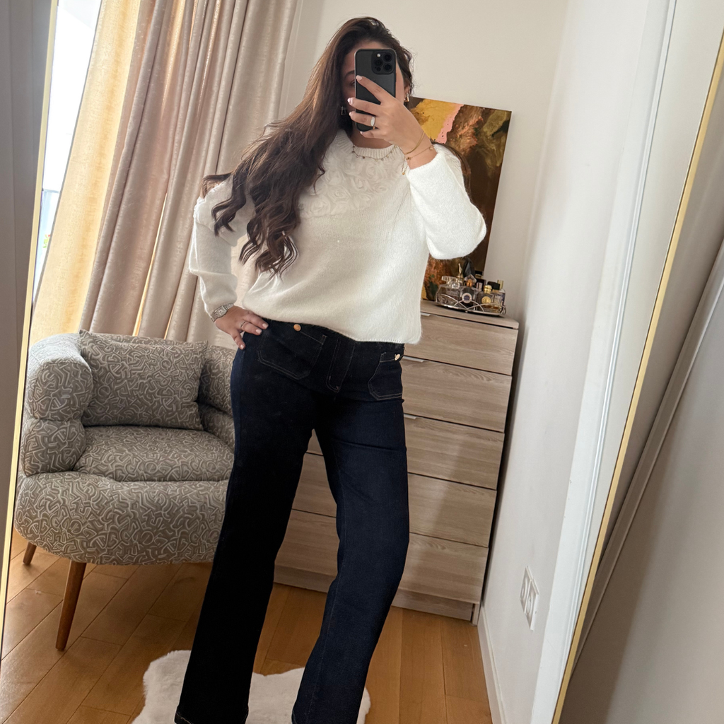 Pull à Fleurs Blanc