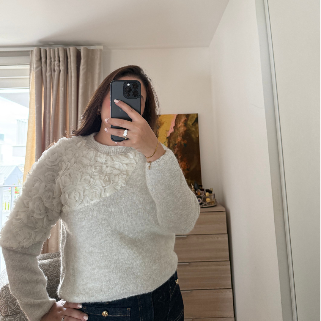 Pull à Fleurs Crème