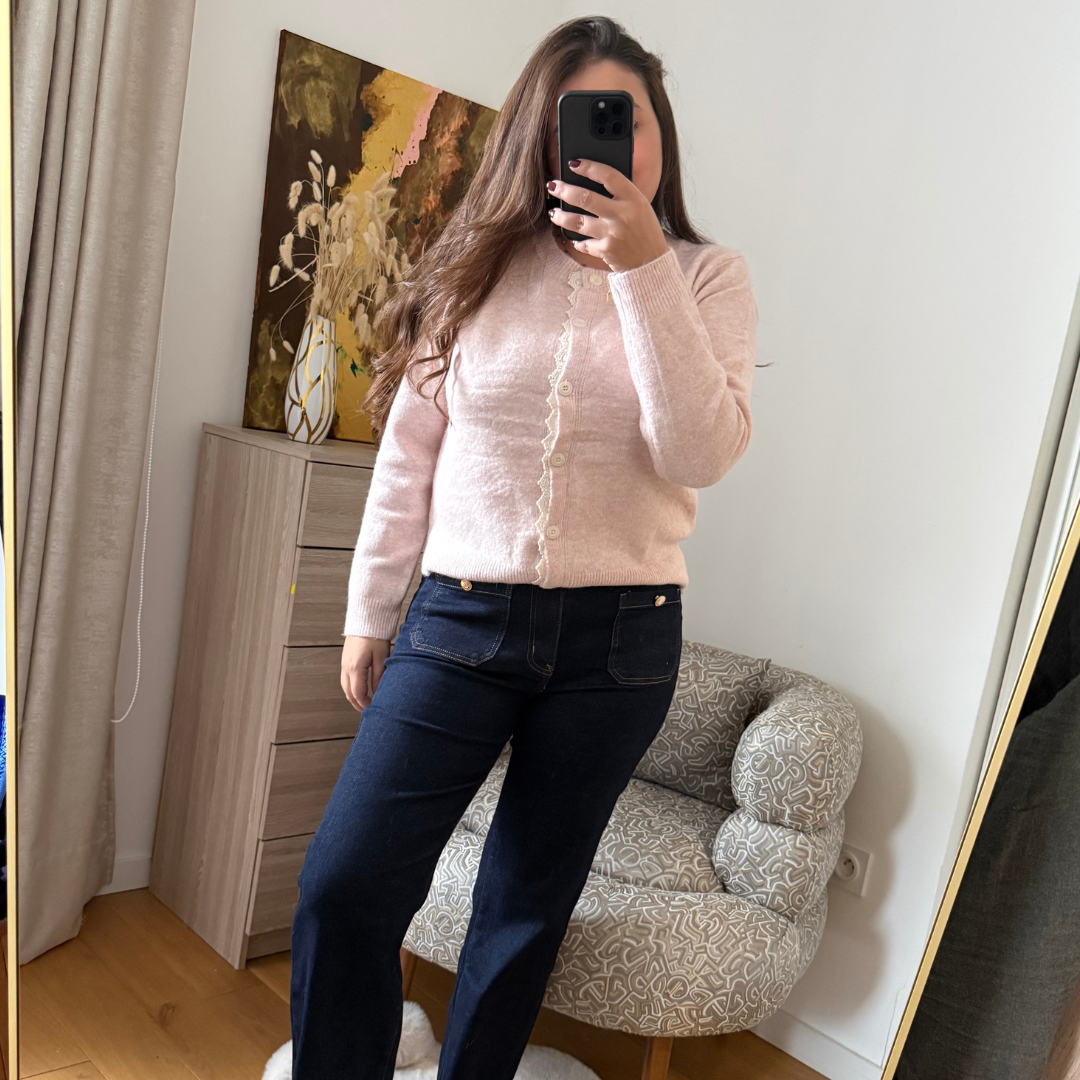 Gilet Brodé Rose Pastel