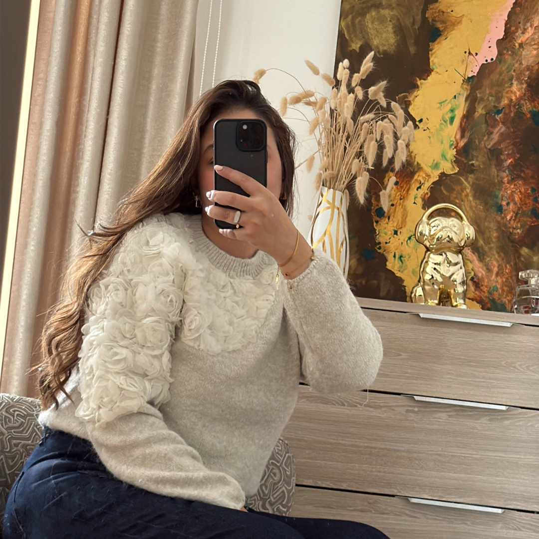 Pull à Fleurs Crème