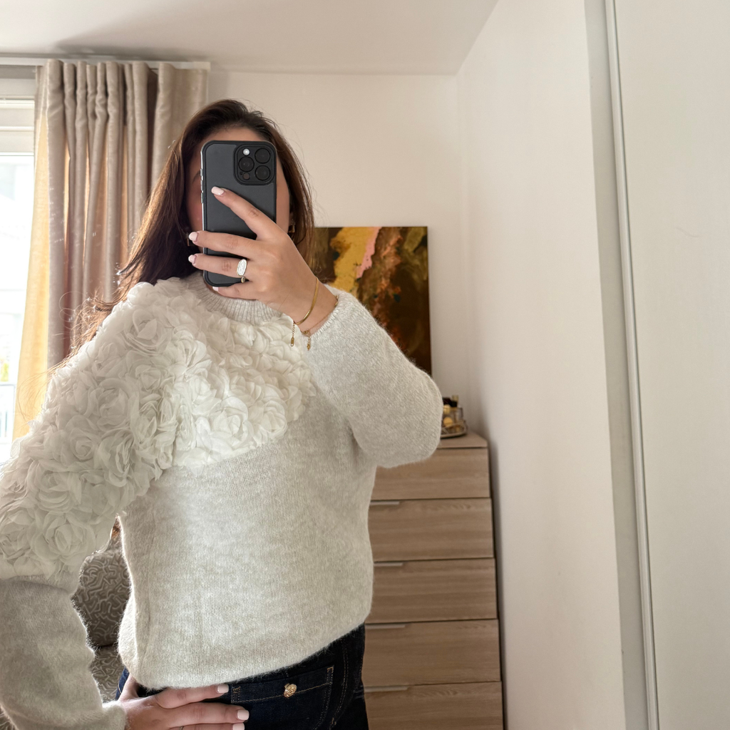 Pull à Fleurs Crème