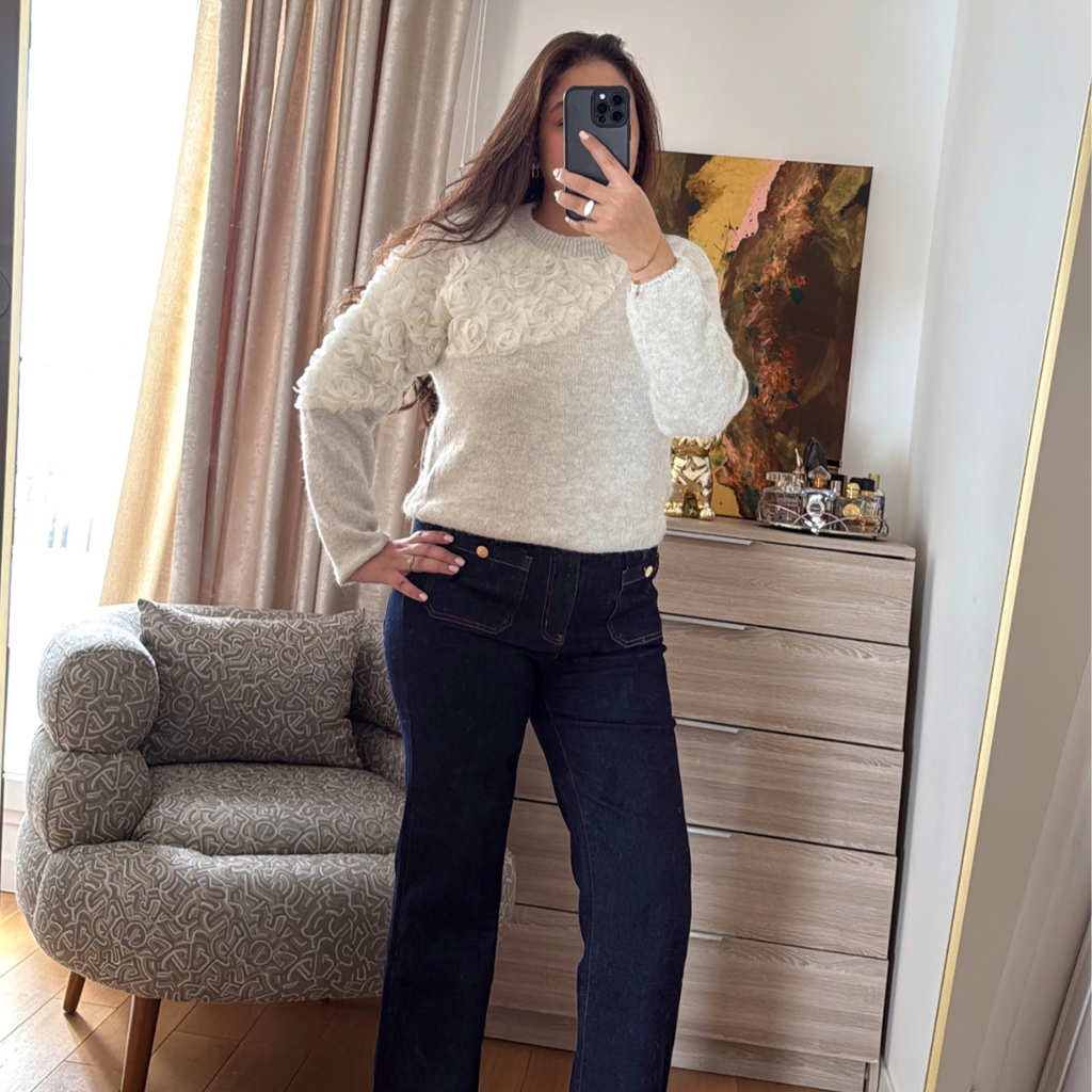 Pull à Fleurs Crème