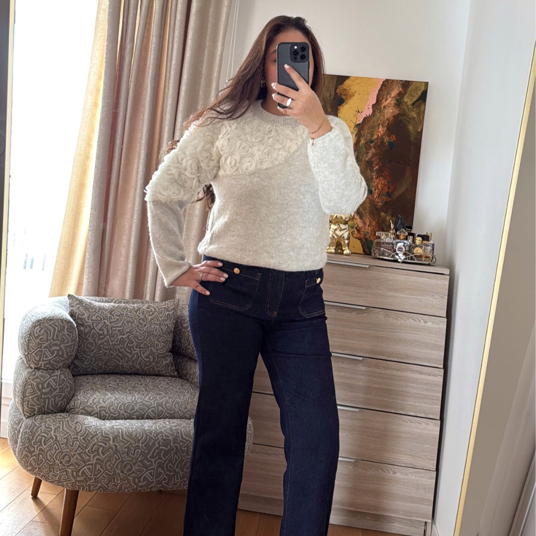 Pull à Fleurs Crème