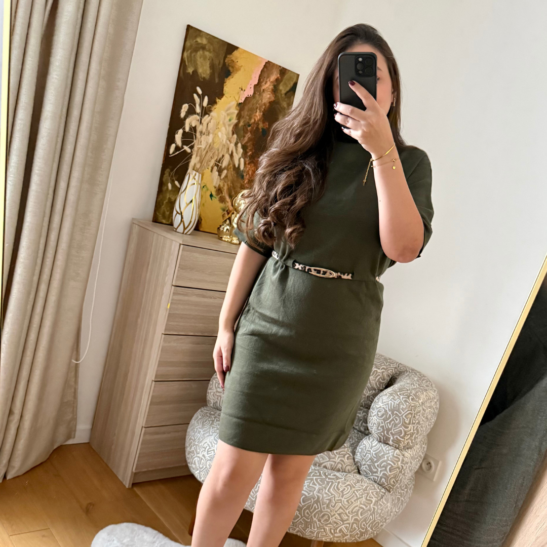 Robe Pull Ceinture Kaki