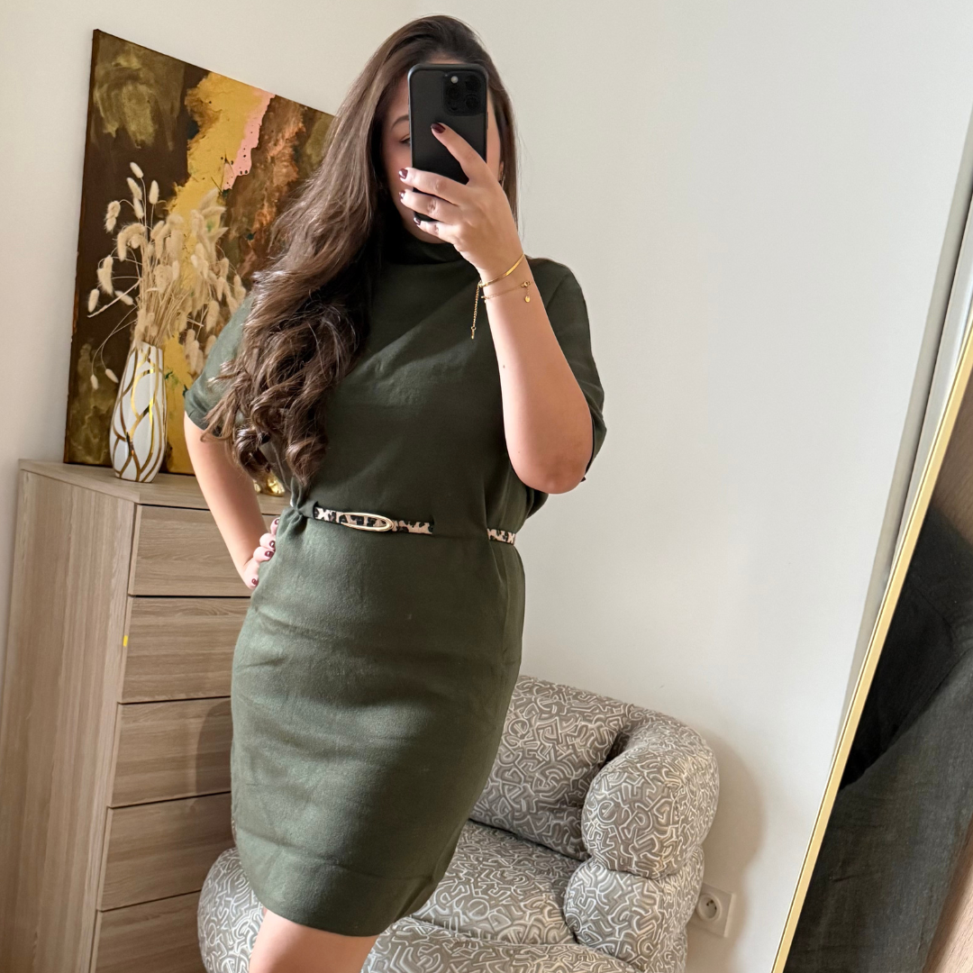 Robe Pull Ceinture Kaki