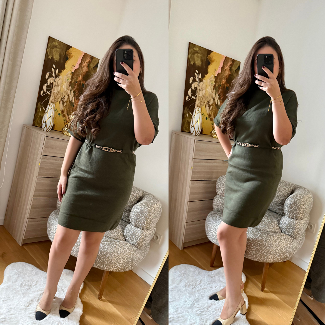 Robe Pull Ceinture Kaki