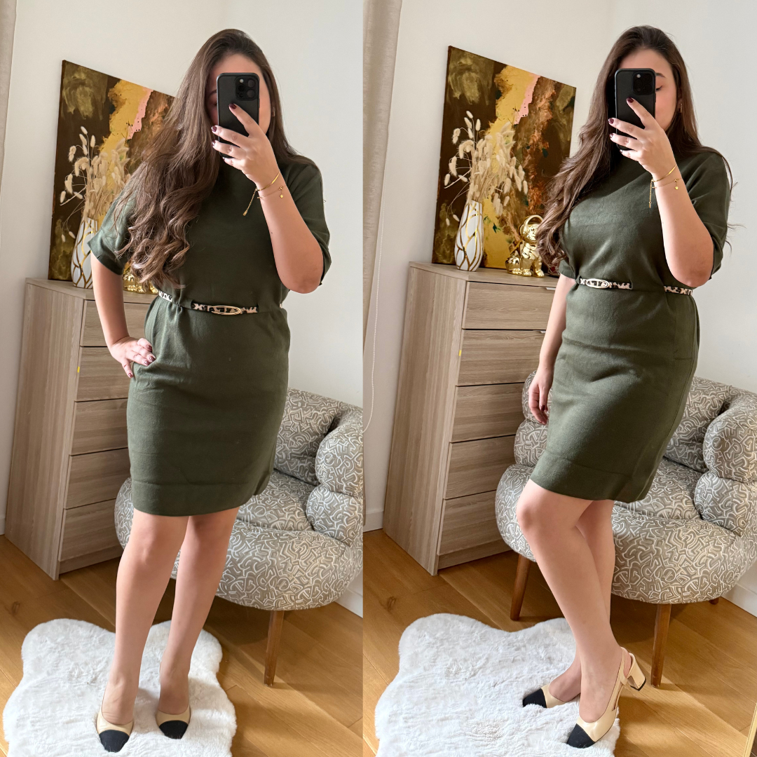 Robe Pull Ceinture Kaki