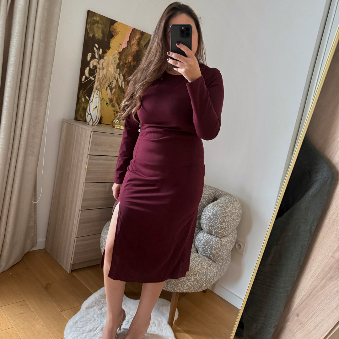 Robe Chic Drapée Bordeaux