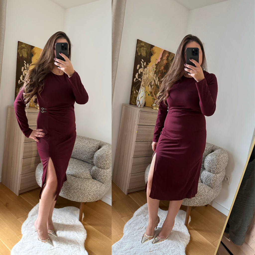 Robe Chic Drapée Bordeaux
