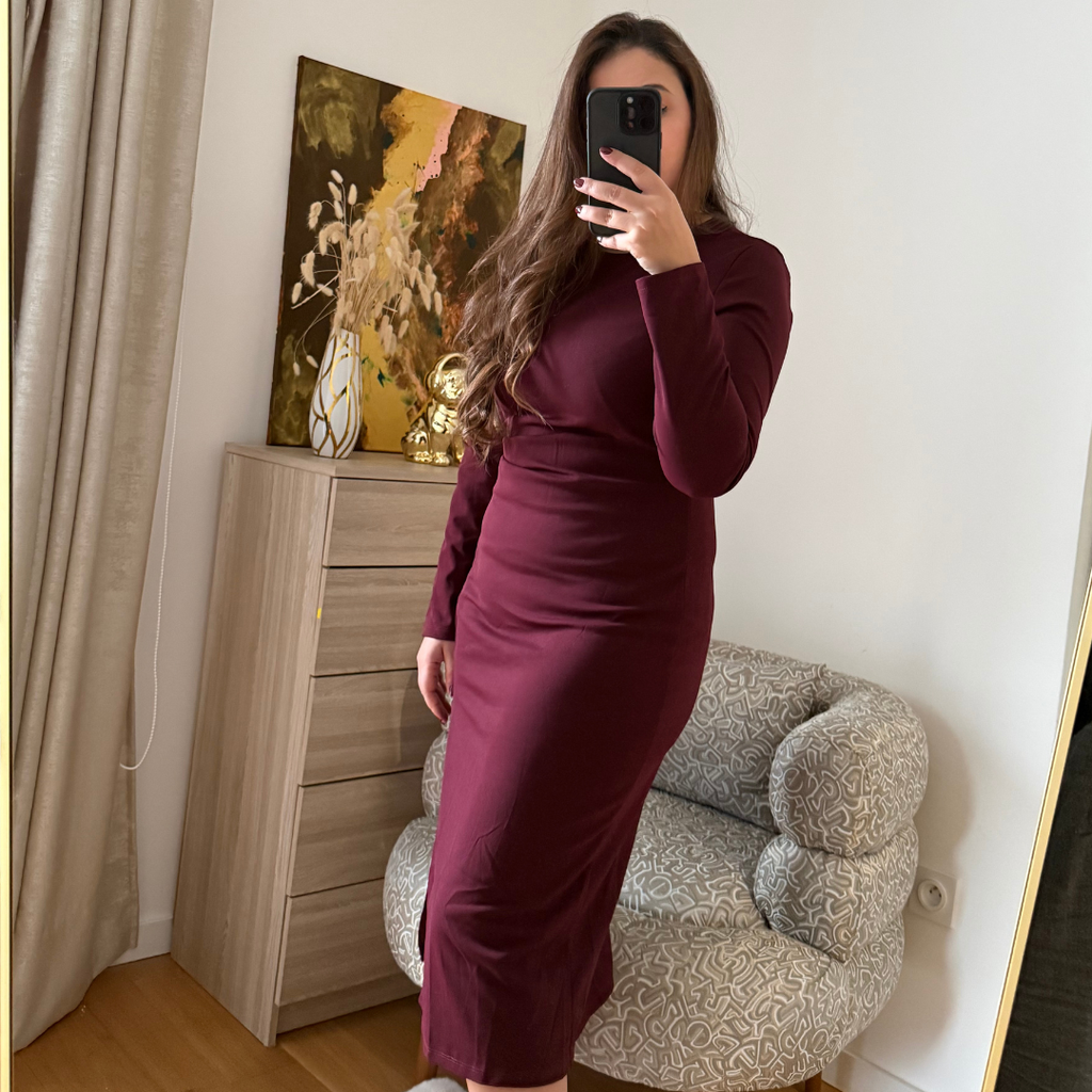 Robe Chic Drapée Bordeaux