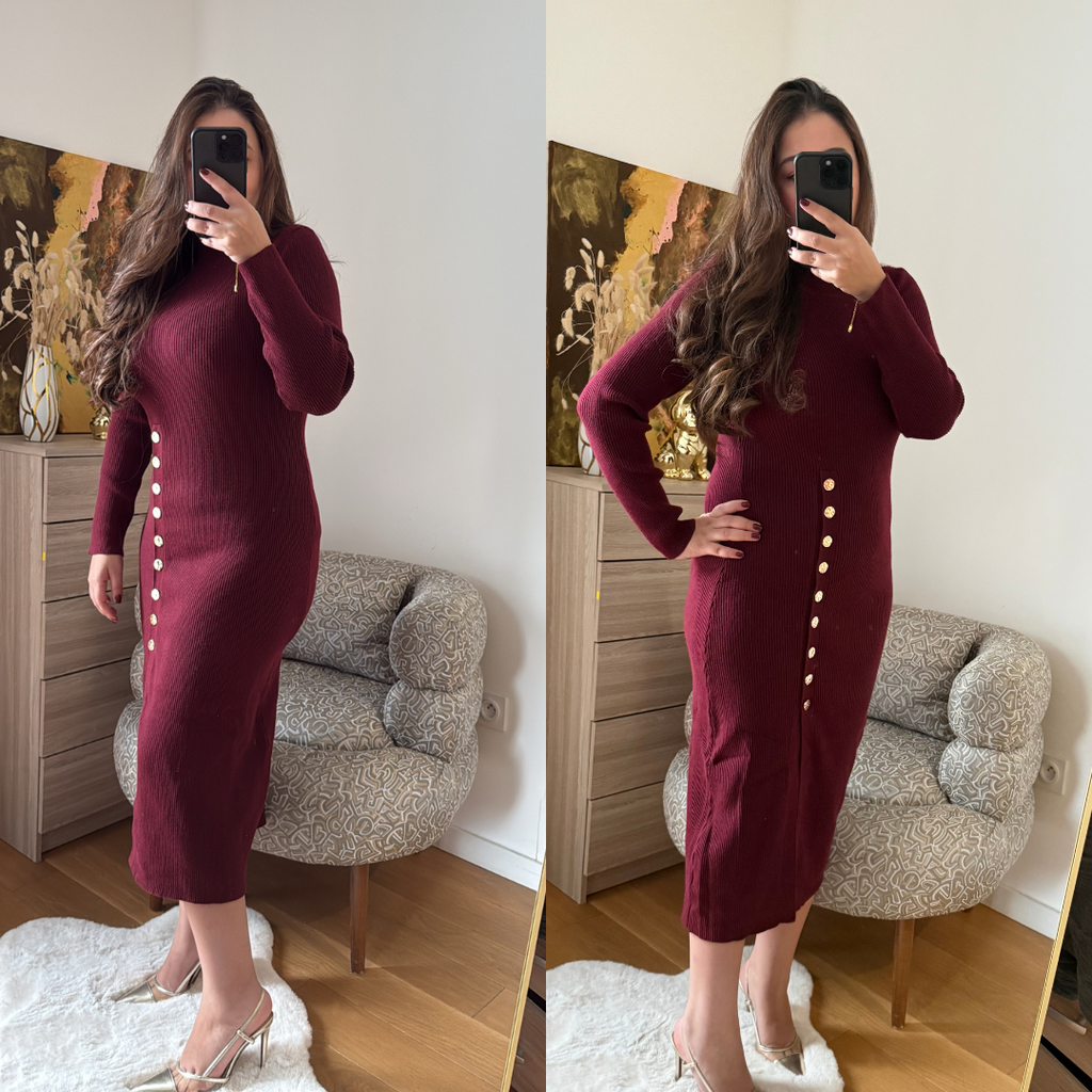 Vestido elegante de canalé burdeos