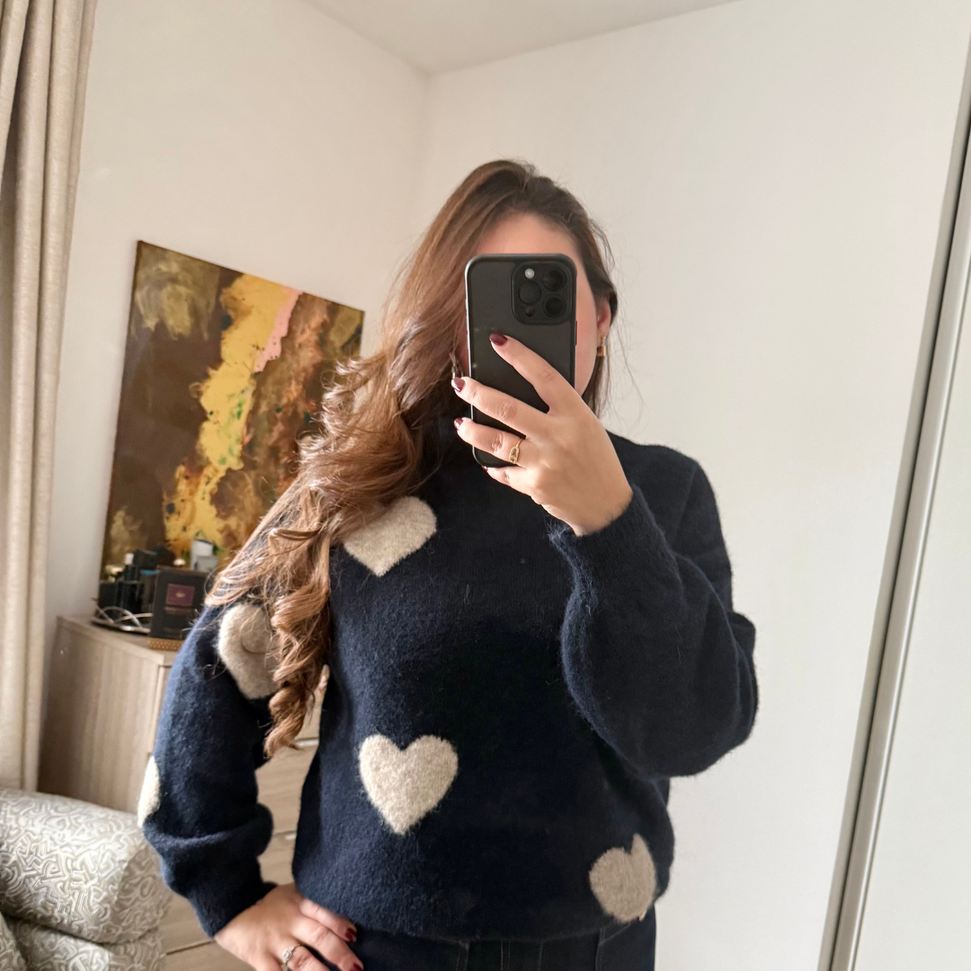Pull Bleu à Cœurs
