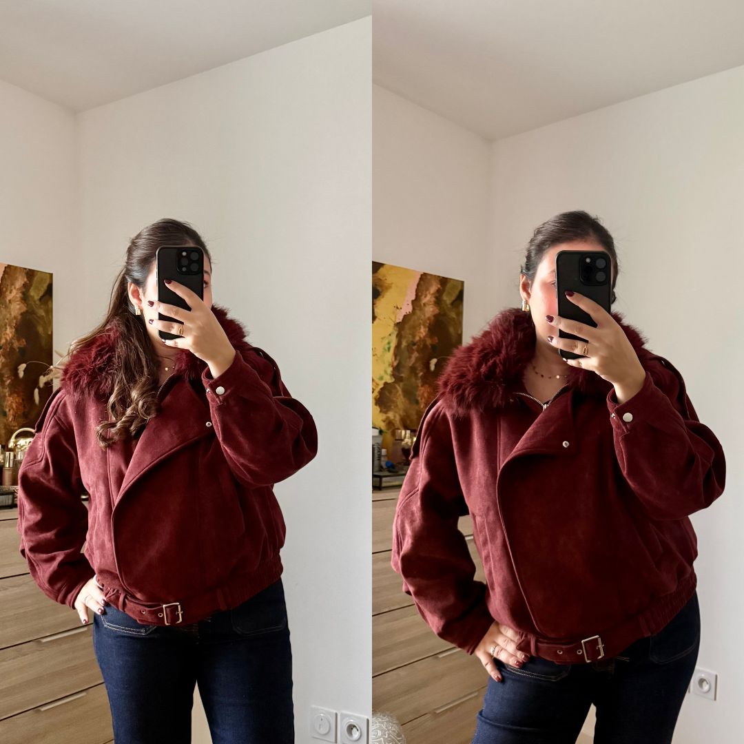Veste Daim à Fourrure Bordeaux