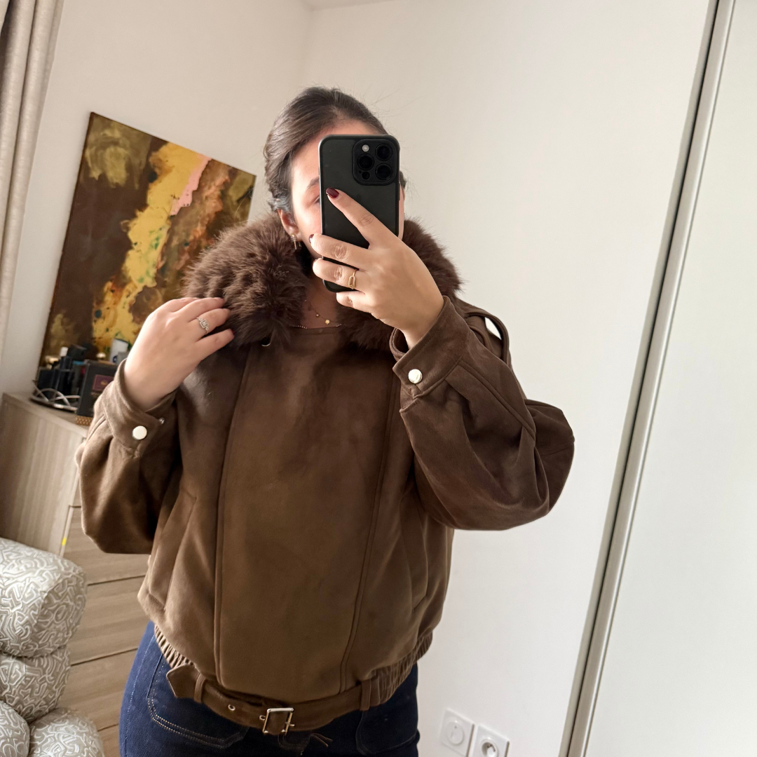 Veste Daim à Fourrure Choco