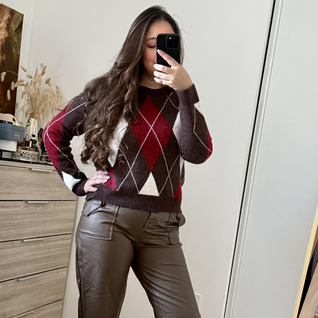 Pull Choco Tartan Burgundy