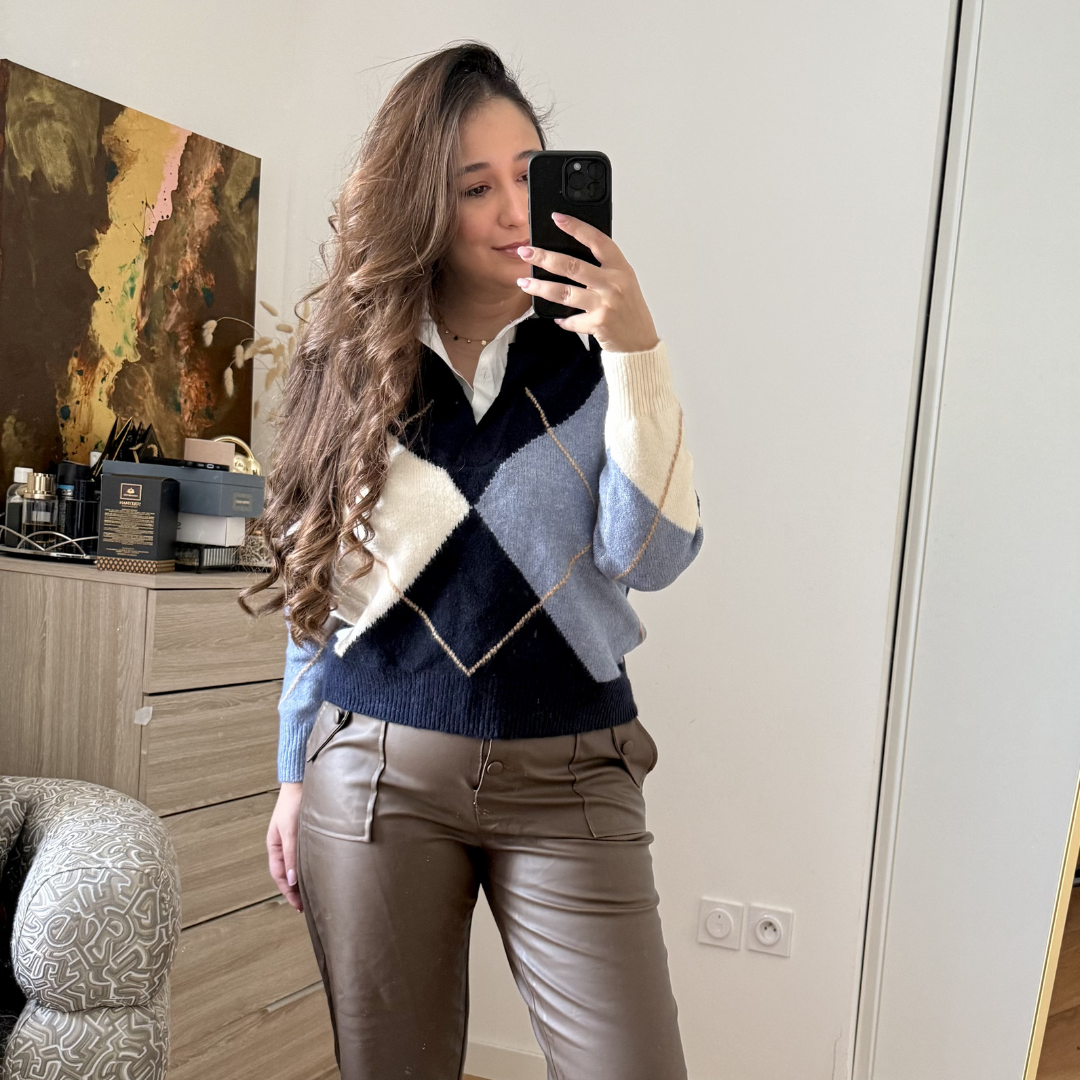 Pull Avec Chemise Intégrée Bleu