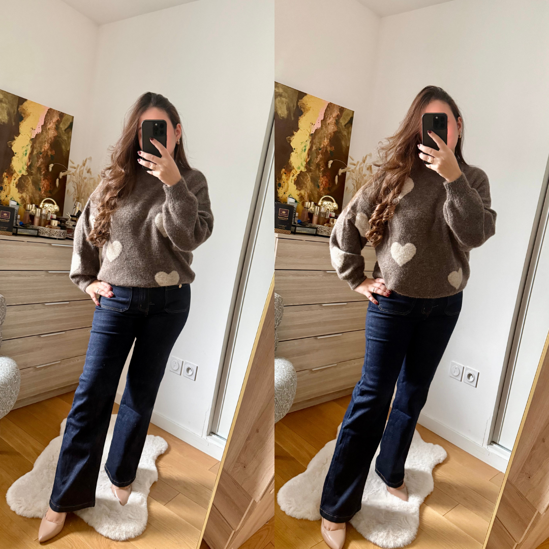 Pull Taupe à Cœurs