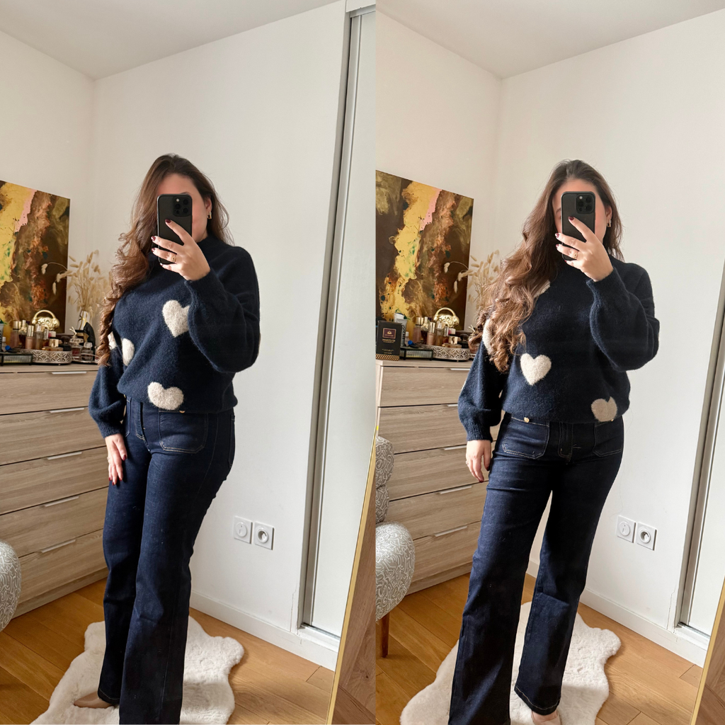 Pull Bleu à Cœurs