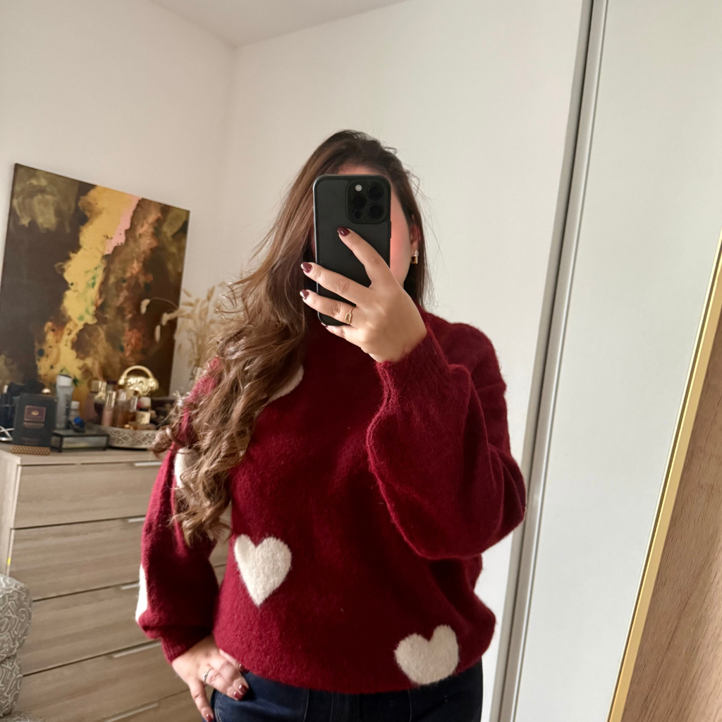 Pull Bordeaux à Cœurs
