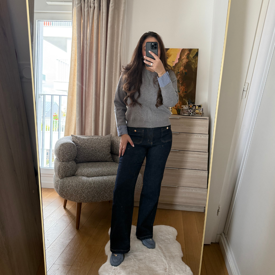 Pull Gris Coeur Vichy