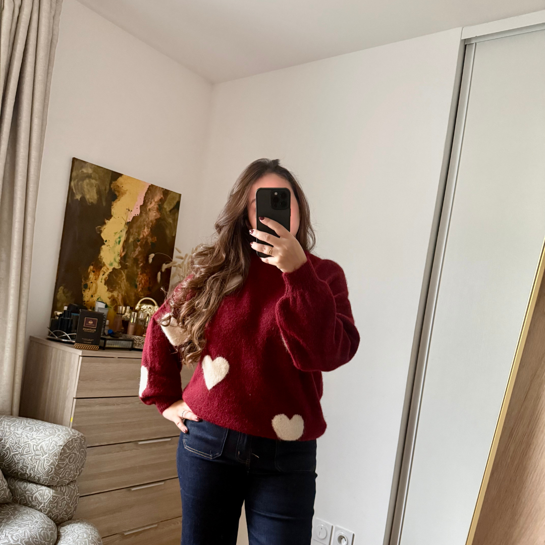 Pull Bordeaux à Cœurs