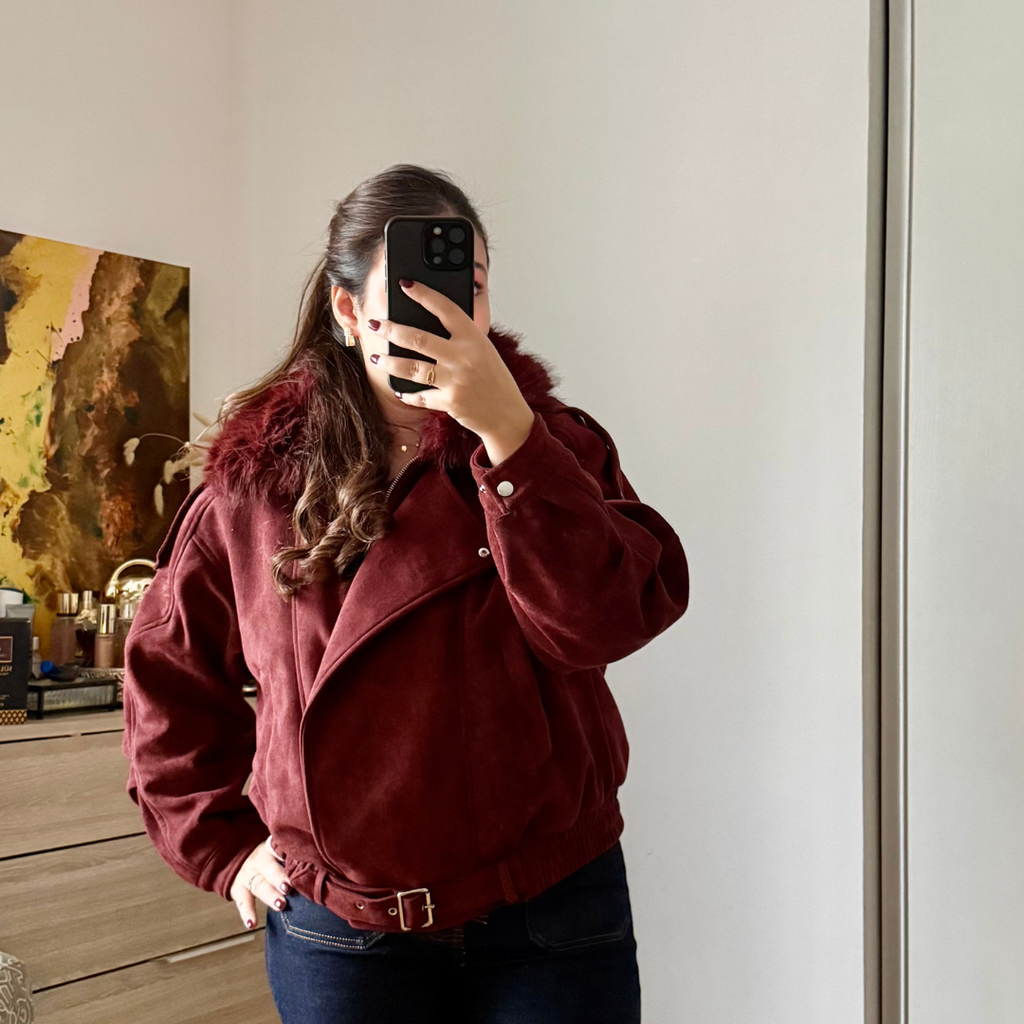 Veste Daim à Fourrure Bordeaux
