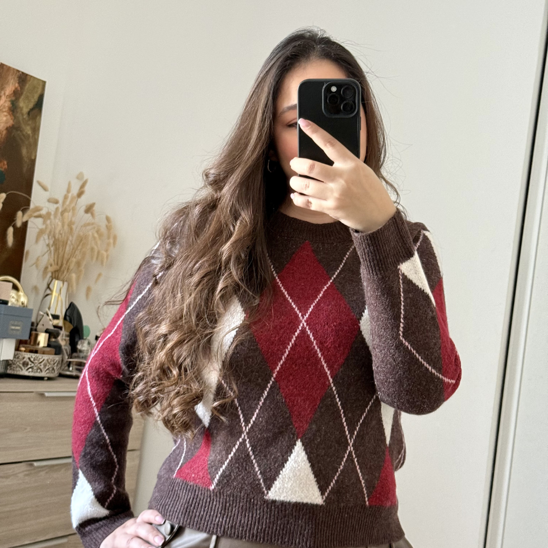 Pull Choco Tartan Burgundy