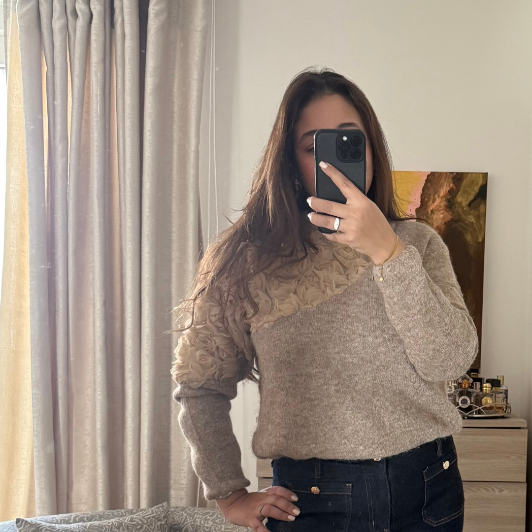 Pull à Fleurs Beige