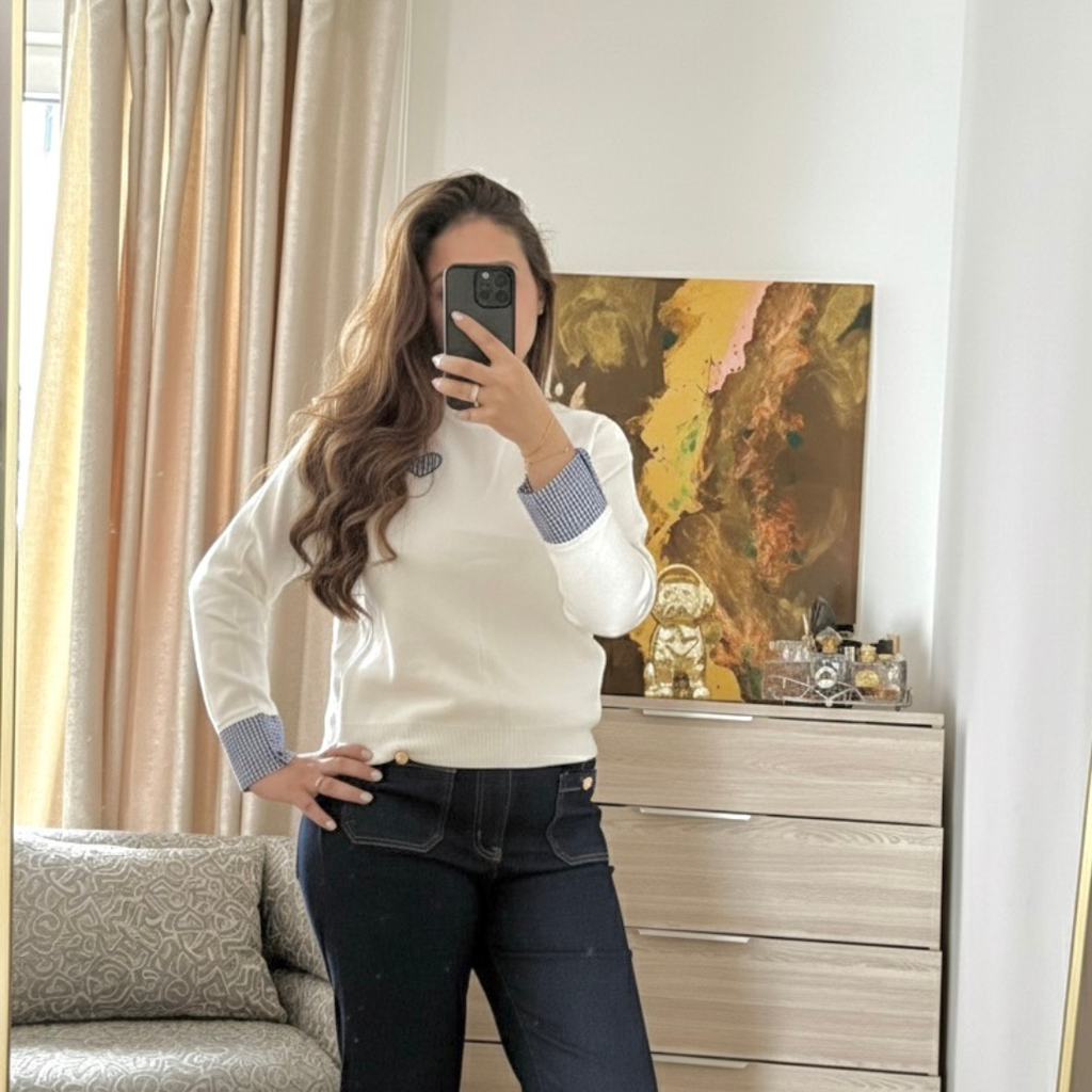 Pull Blanc Coeur Vichy