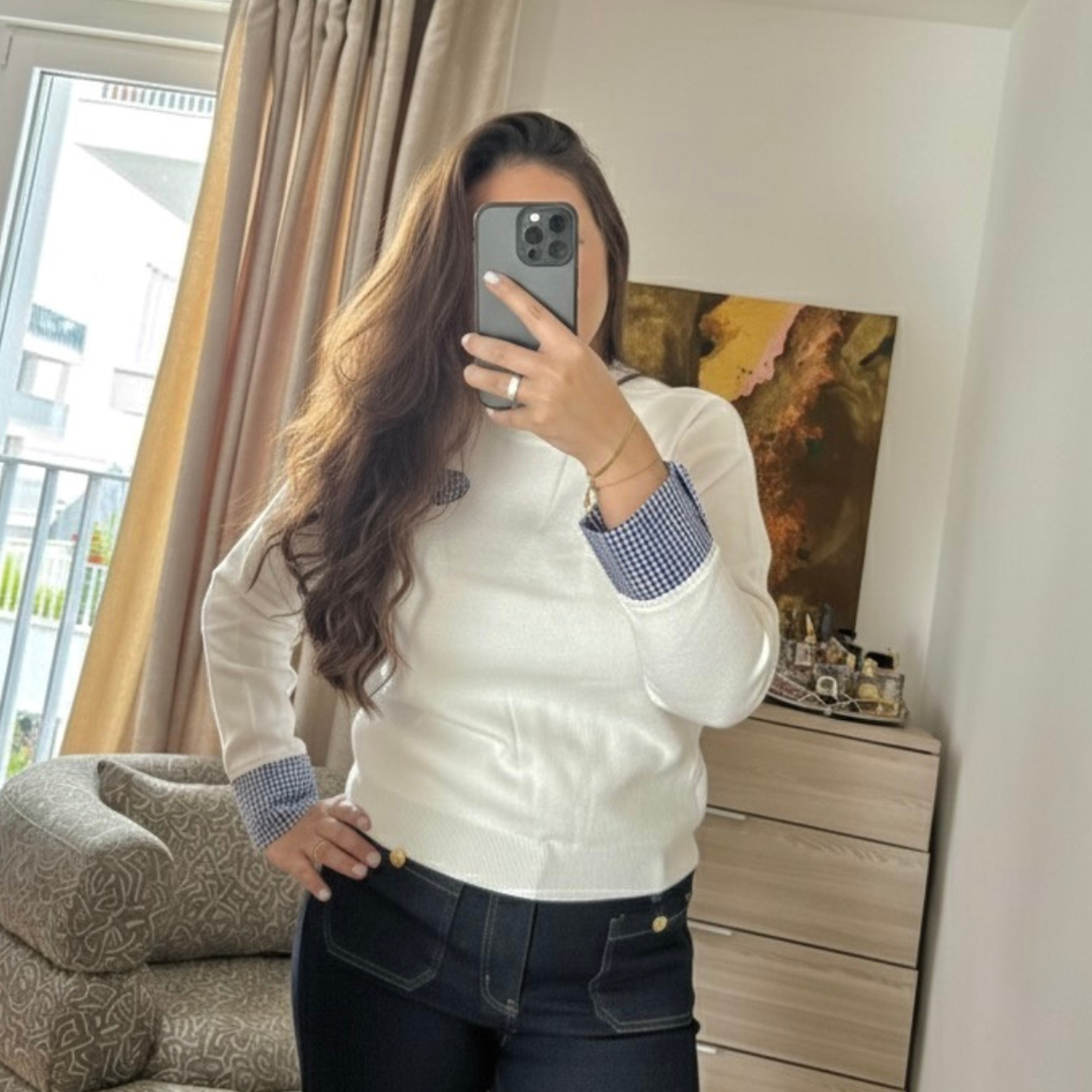 Pull Blanc Coeur Vichy