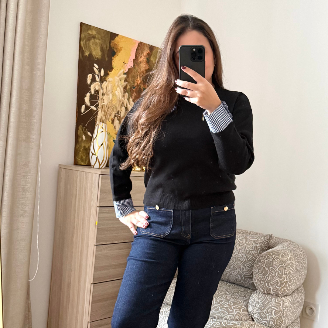 Pull Bleu Coeur Vichy