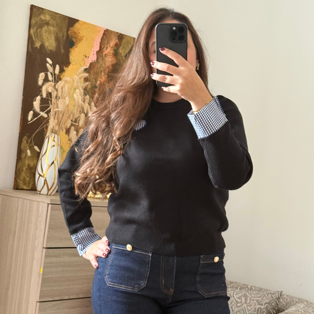 Pull Bleu Coeur Vichy