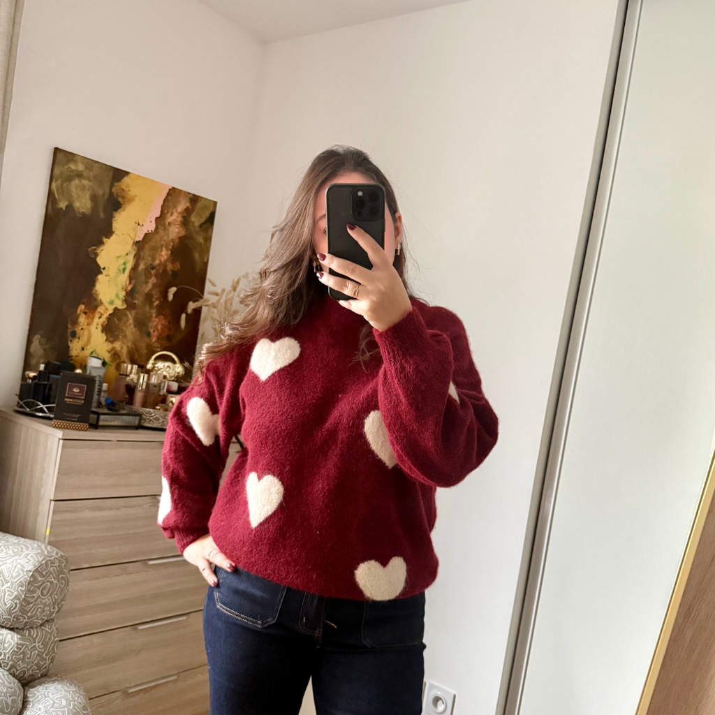 Pull Bordeaux à Cœurs