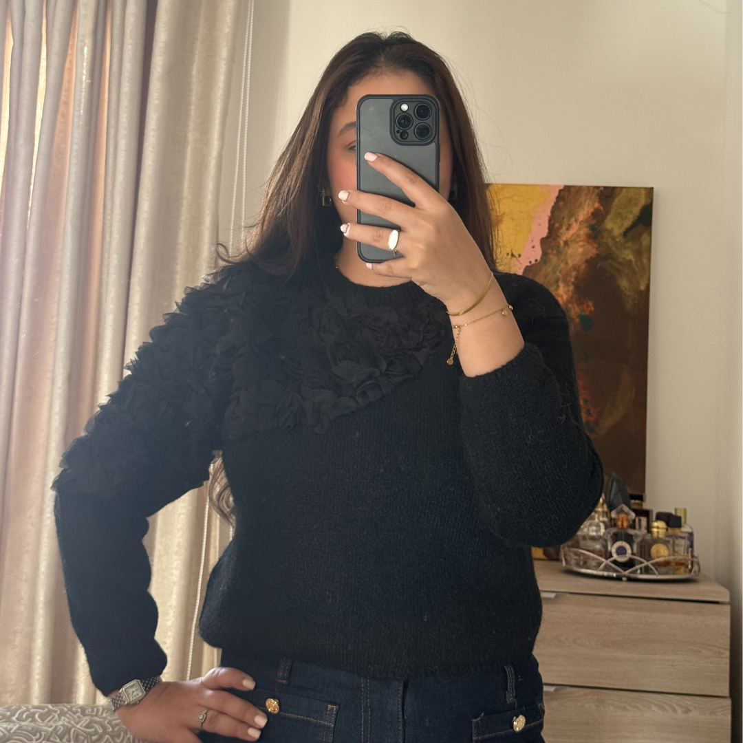 Pull à Fleurs Noir
