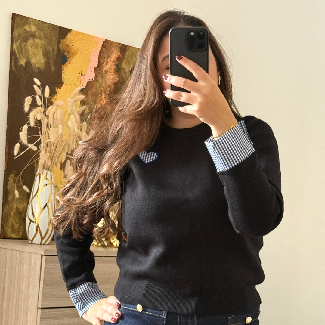 Pull Bleu Coeur Vichy