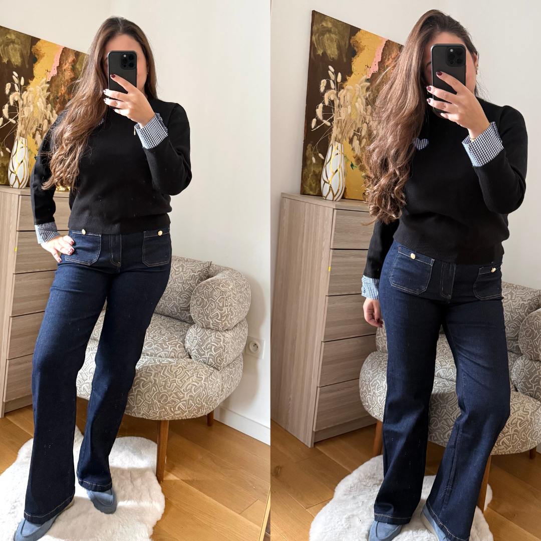 Pull Bleu Coeur Vichy