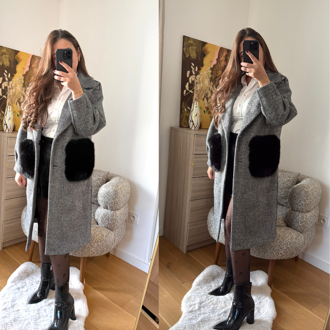 Manteau Cachemire Gris Réversible
