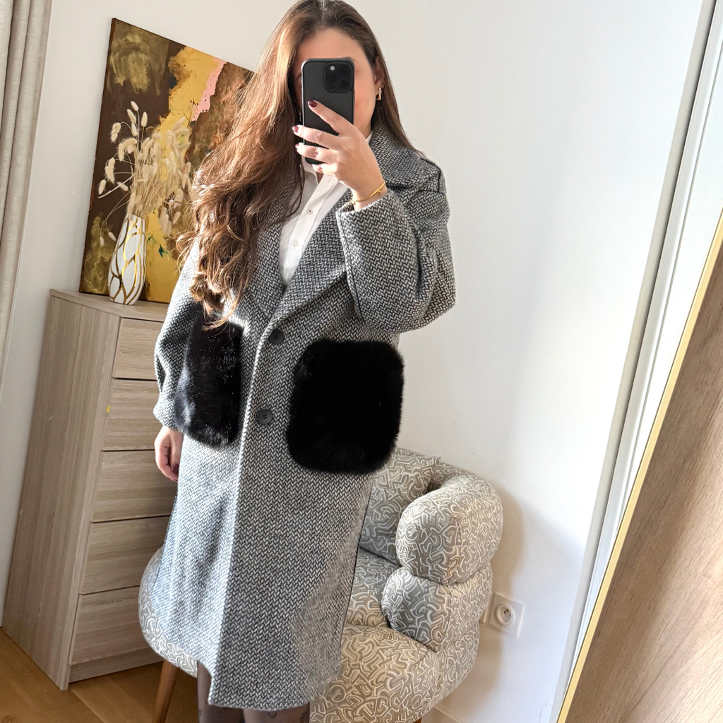 Manteau Cachemire Gris Réversible