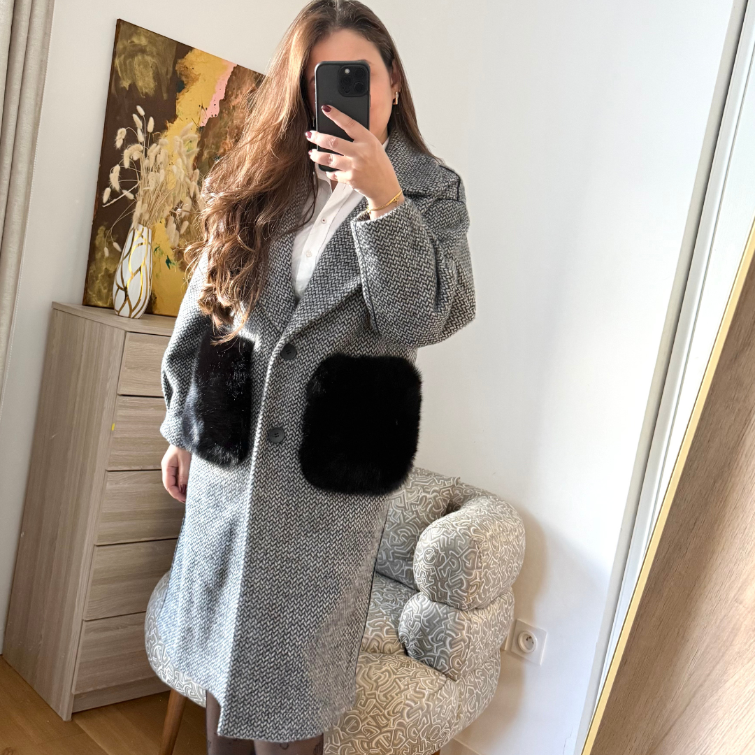 Manteau Cachemire Gris Réversible